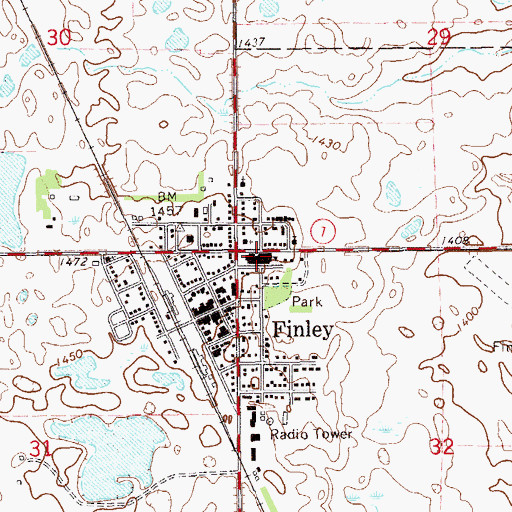 Topographic Map of Finley-Sharon Public School, ND