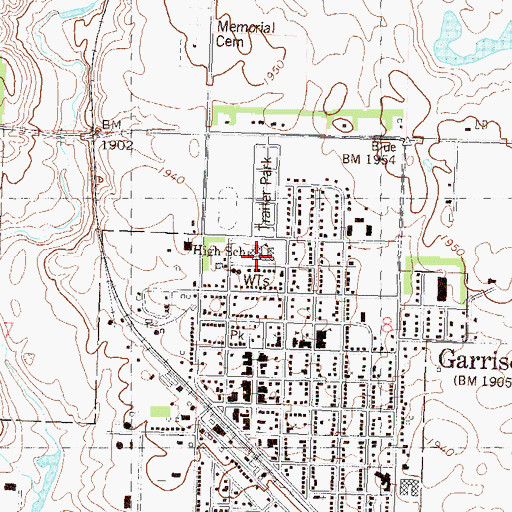 Topographic Map of Garrison High School, ND