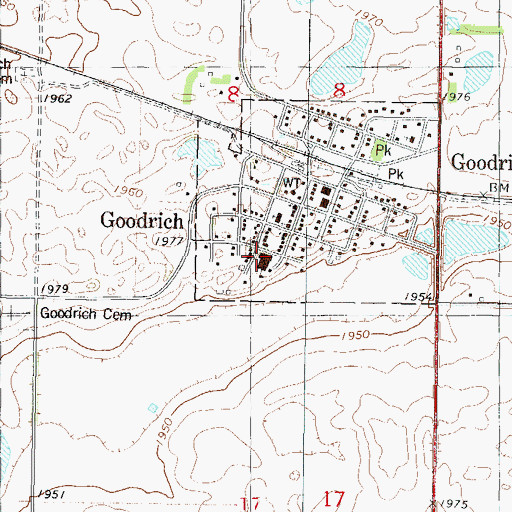 Topographic Map of Goodrich Public School, ND