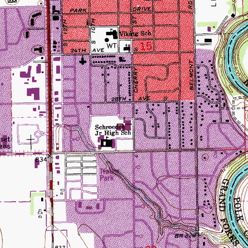 Topographic Map of J Nelson Kelly Elementary School, ND