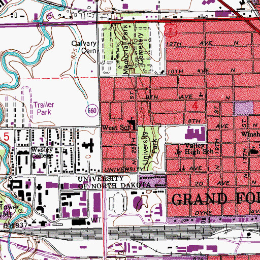 Topographic Map of West Elementary School, ND