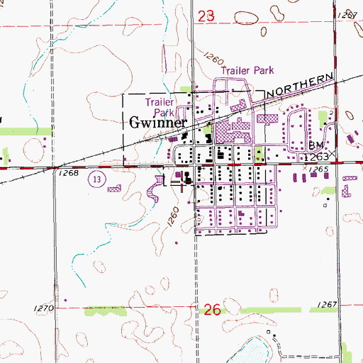 Topographic Map of North Sargent Public School, ND
