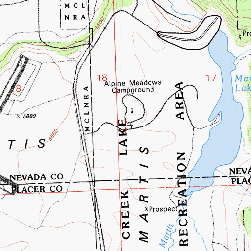 Topographic Map of Alpine Meadow Campground, CA