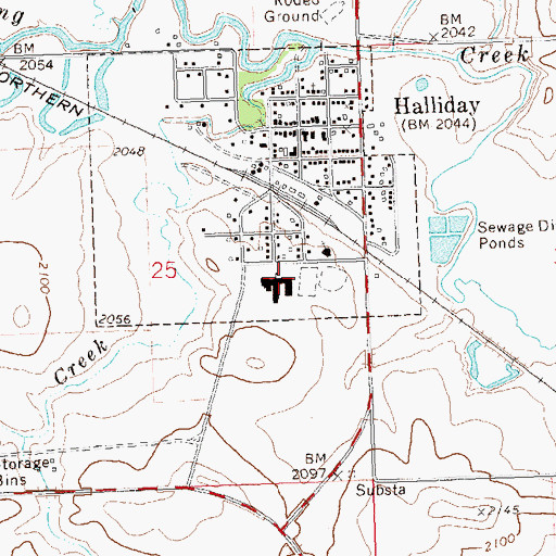 Topographic Map of Halliday Public School, ND