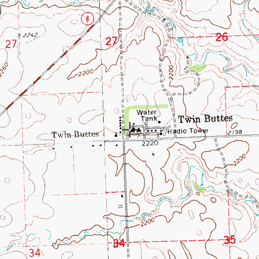 Topographic Map of Twin Buttes Elementary School, ND