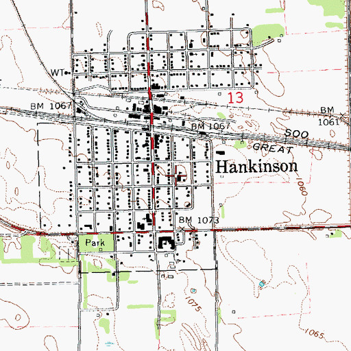 Topographic Map of Hankinson Public School, ND