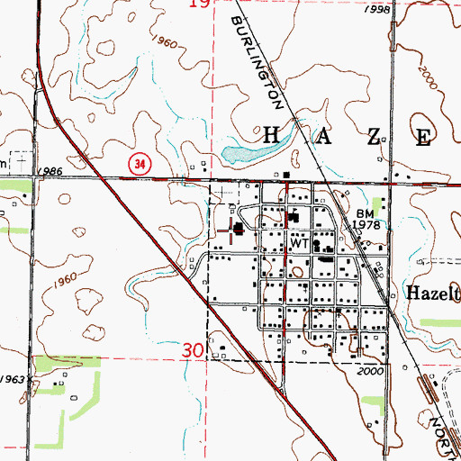 Topographic Map of Hazelton-Mof-Brad Public School, ND