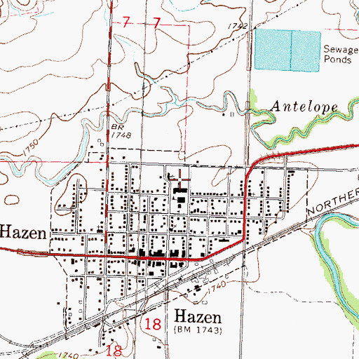 Topographic Map of Hazen Elementary School, ND