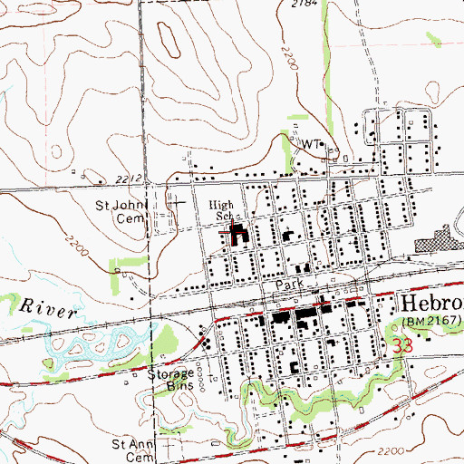 Topographic Map of Hebron Public School, ND