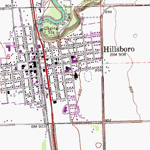 Topographic Map of Hillsboro Elementary School, ND