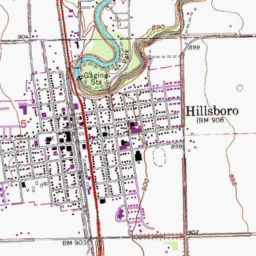 Topographic Map of Hillsboro High School, ND
