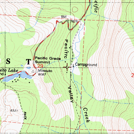 Topographic Map of Pacific Valley Campground, CA