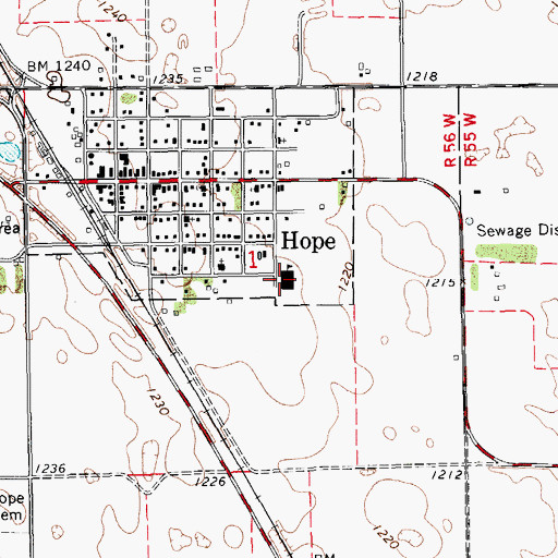 Topographic Map of Hope High School, ND