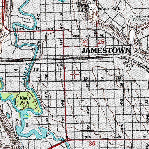 Topographic Map of Jamestown Middle School, ND