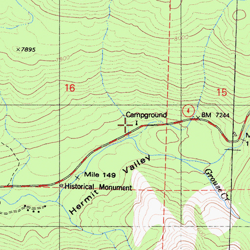 Topographic Map of Hermit Valley Campground, CA