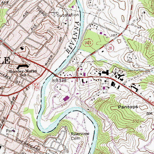 Topographic Map of Pantops, VA