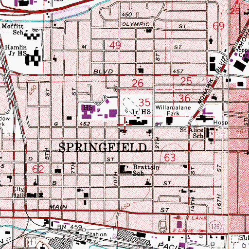 Topographic Map of Springfield Middle School, OR