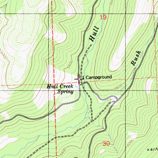 Topographic Map of Hull Creek Campground, CA