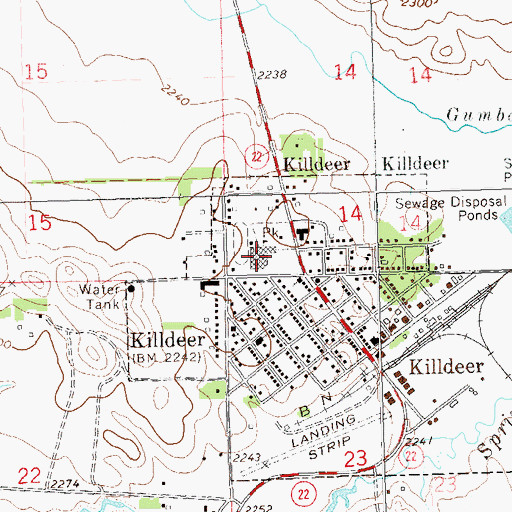 Topographic Map of Killdeer Public School, ND