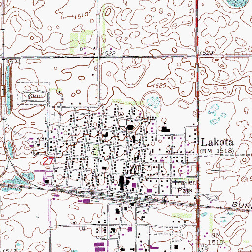 Topographic Map of Lakota High School, ND