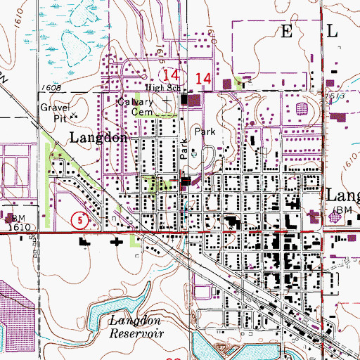 Topographic Map of Langdon Area Elementary School, ND