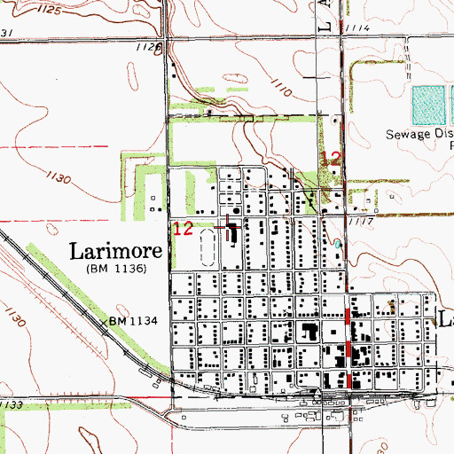 Topographic Map of Larimore Elementary School, ND