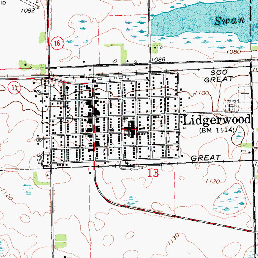 Topographic Map of Lidgerwood Public School, ND