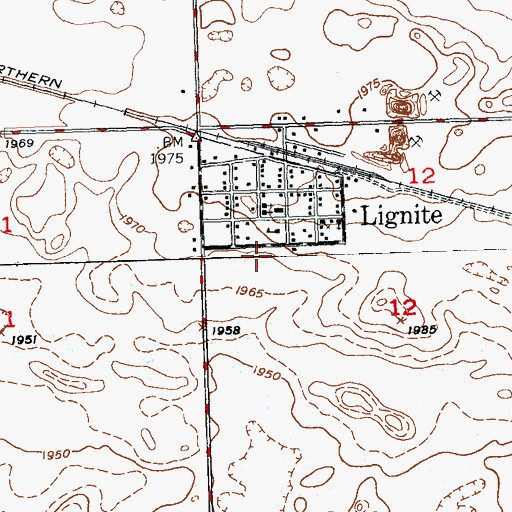 Topographic Map of Burke Central Public School, ND