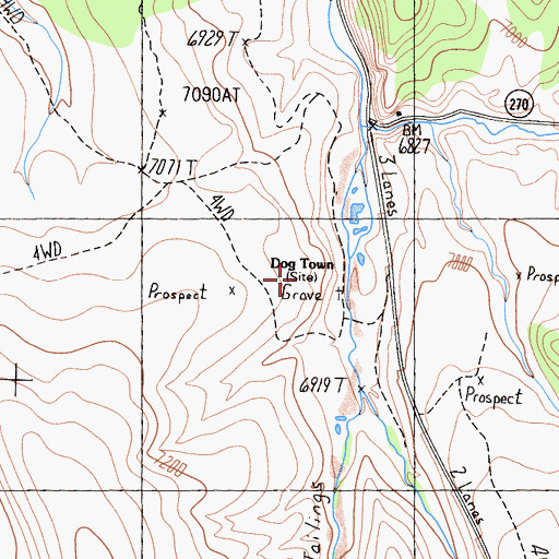 Topographic Map of Dog Town, CA