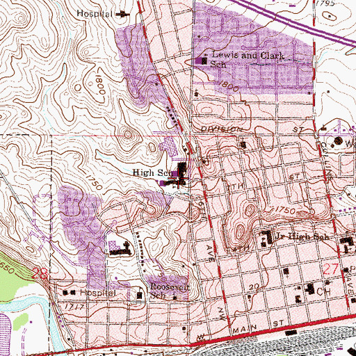 Topographic Map of Mandan High School, ND