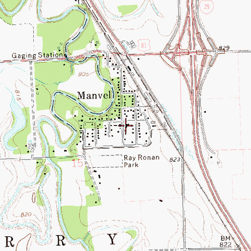 Topographic Map of Manvel Elementary School, ND