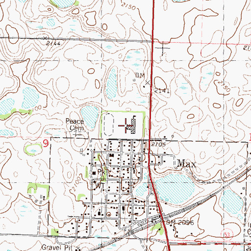 Topographic Map of Max Public School, ND