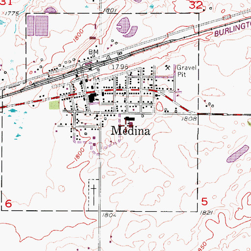 Topographic Map of Medina Public School, ND
