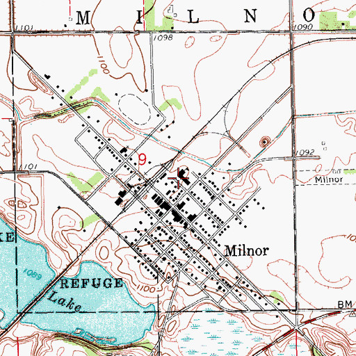 Topographic Map of Milnor Public School, ND