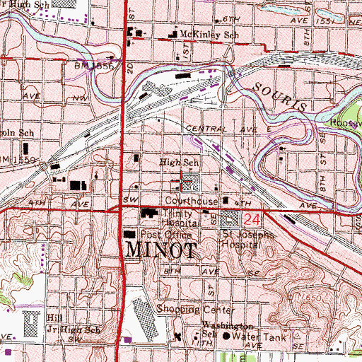 Topographic Map of Central Campus School, ND