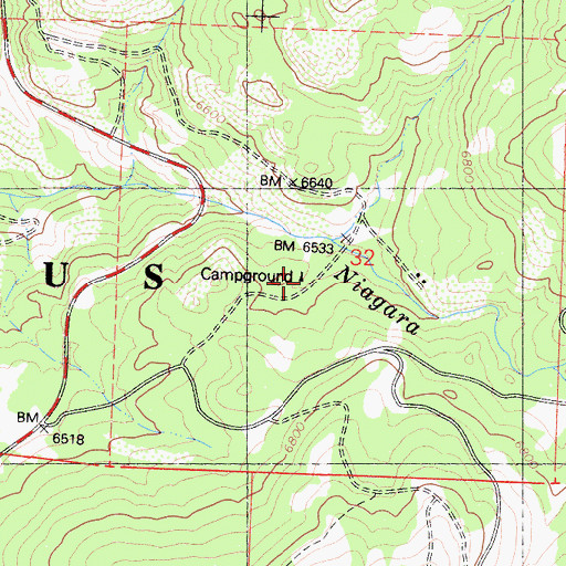 Topographic Map of Niagra Campground, CA