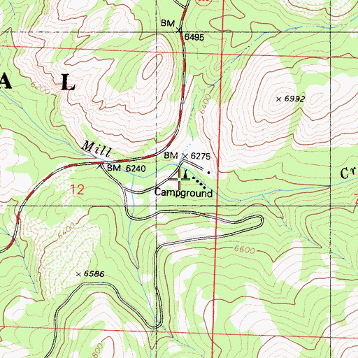 Topographic Map of Mill Campground, CA