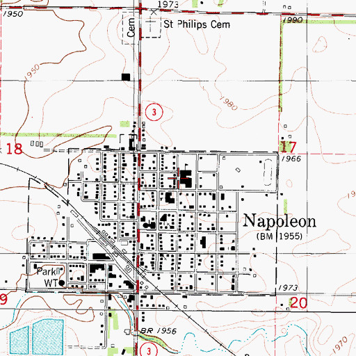 Topographic Map of Napoleon Public School, ND
