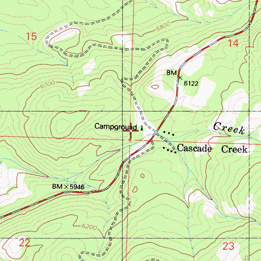 Topographic Map of Cascade Campground, CA