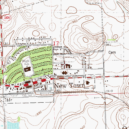 Topographic Map of Edwin Loe Elementary School, ND