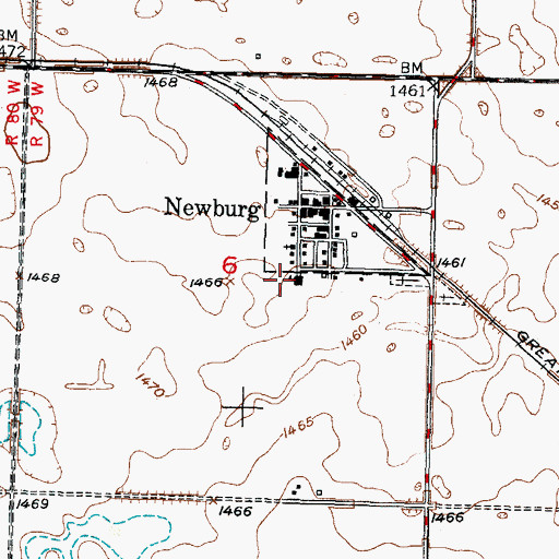 Topographic Map of Newburg-United Public School, ND