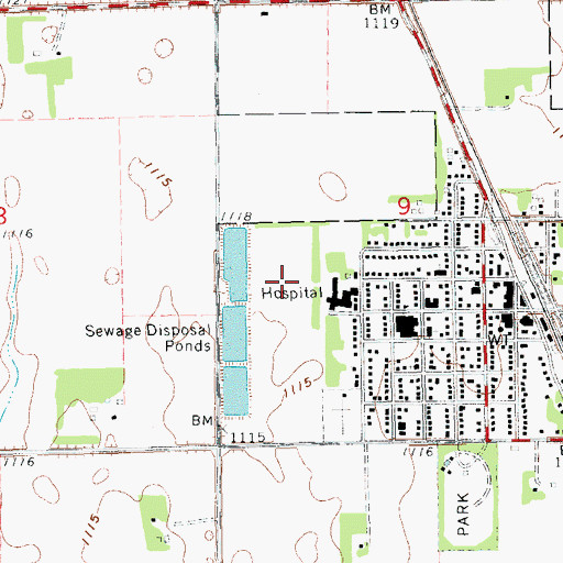 Topographic Map of Northwood Public School, ND