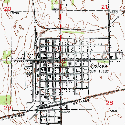 Topographic Map of Oakes Elementary School, ND