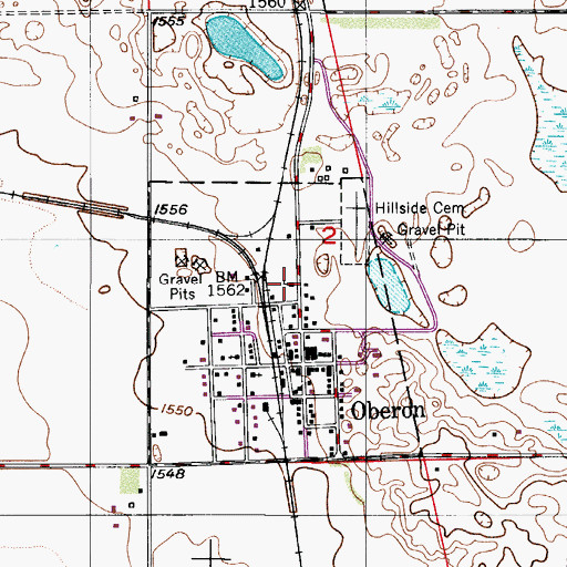 Topographic Map of Oberon Elementary School, ND