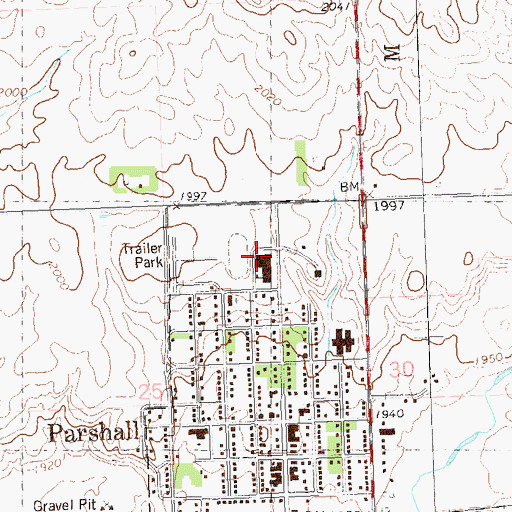 Topographic Map of Parshall High School, ND