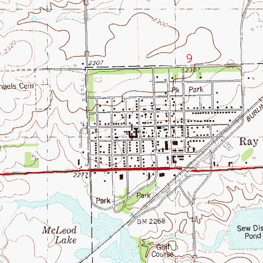 Topographic Map of Ray Public School, ND