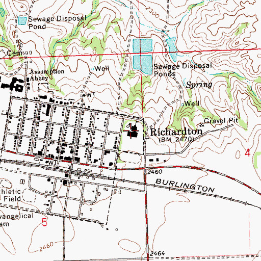 Topographic Map of Richardton-Taylor High School, ND