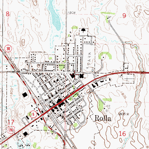 Topographic Map of Mount Pleasant Public School, ND