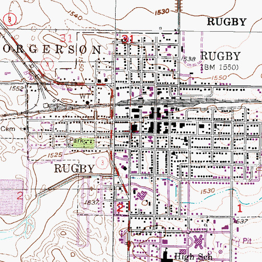 Topographic Map of Rugby Ely Elementary School, ND