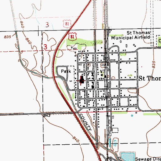 Topographic Map of Saint Thomas Public School, ND